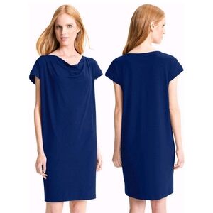 Eileen Fisher Draped Front Navy Blue Viscose Jersey Dress Size M NWT